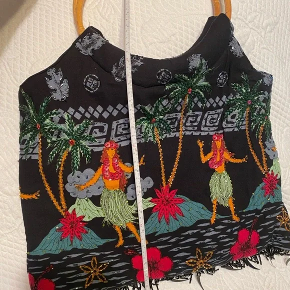 Tropical Print Handbag with Bamboo Handles - Picture 2 of 6